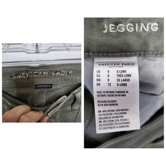 New American Eagle Super Stretch Jegging Olive Green Zippered Ankles 8 X-Long - Picture 10 of 10